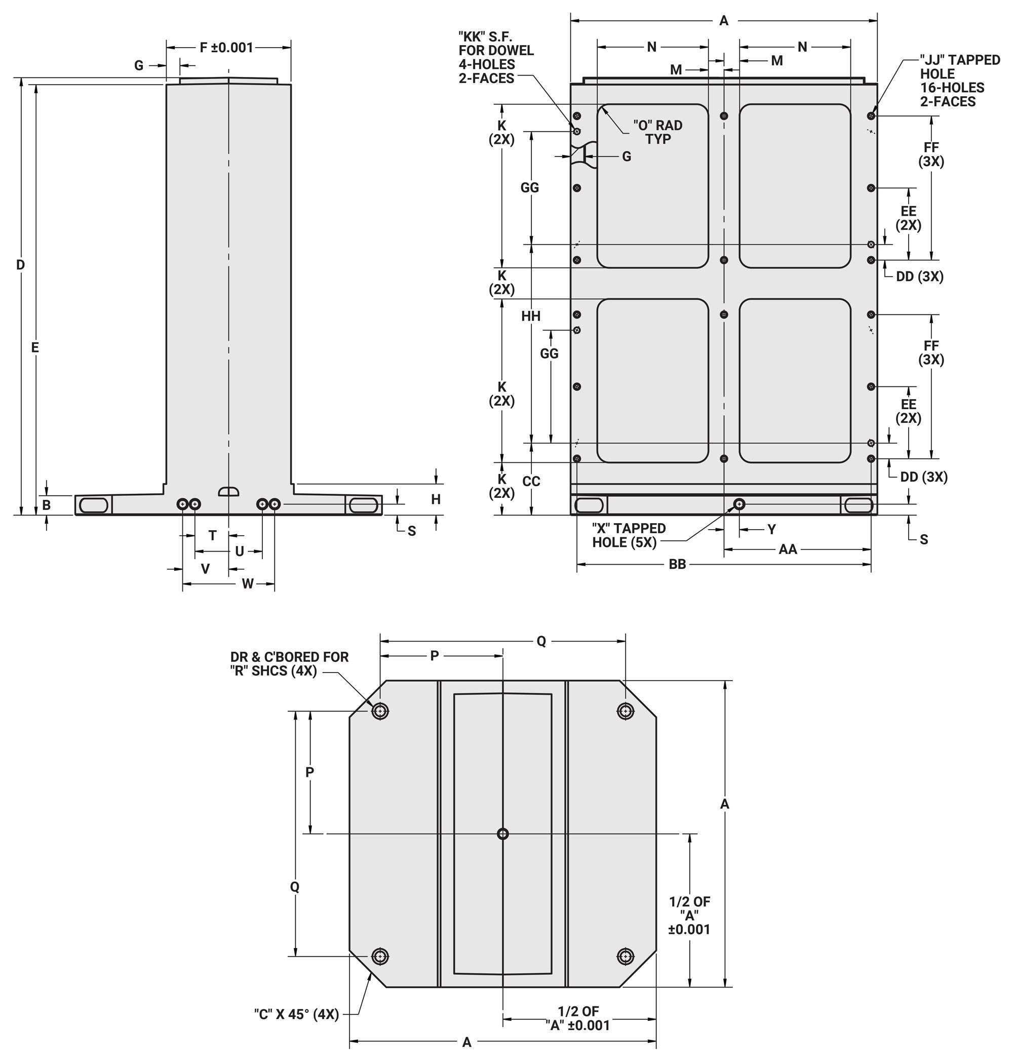 TC2C40616 & TC2C50820 Caged Tombstone Dimensions