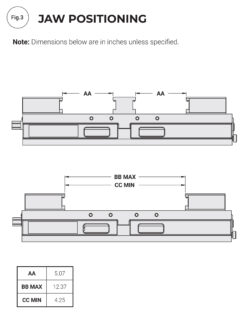 Tech art showing maximum jaw openings for TL6CS vise